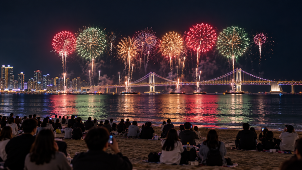 부산불꽃축제 실제 광안리 해변 분위기를 참고한 AI 생성 대표 이미지